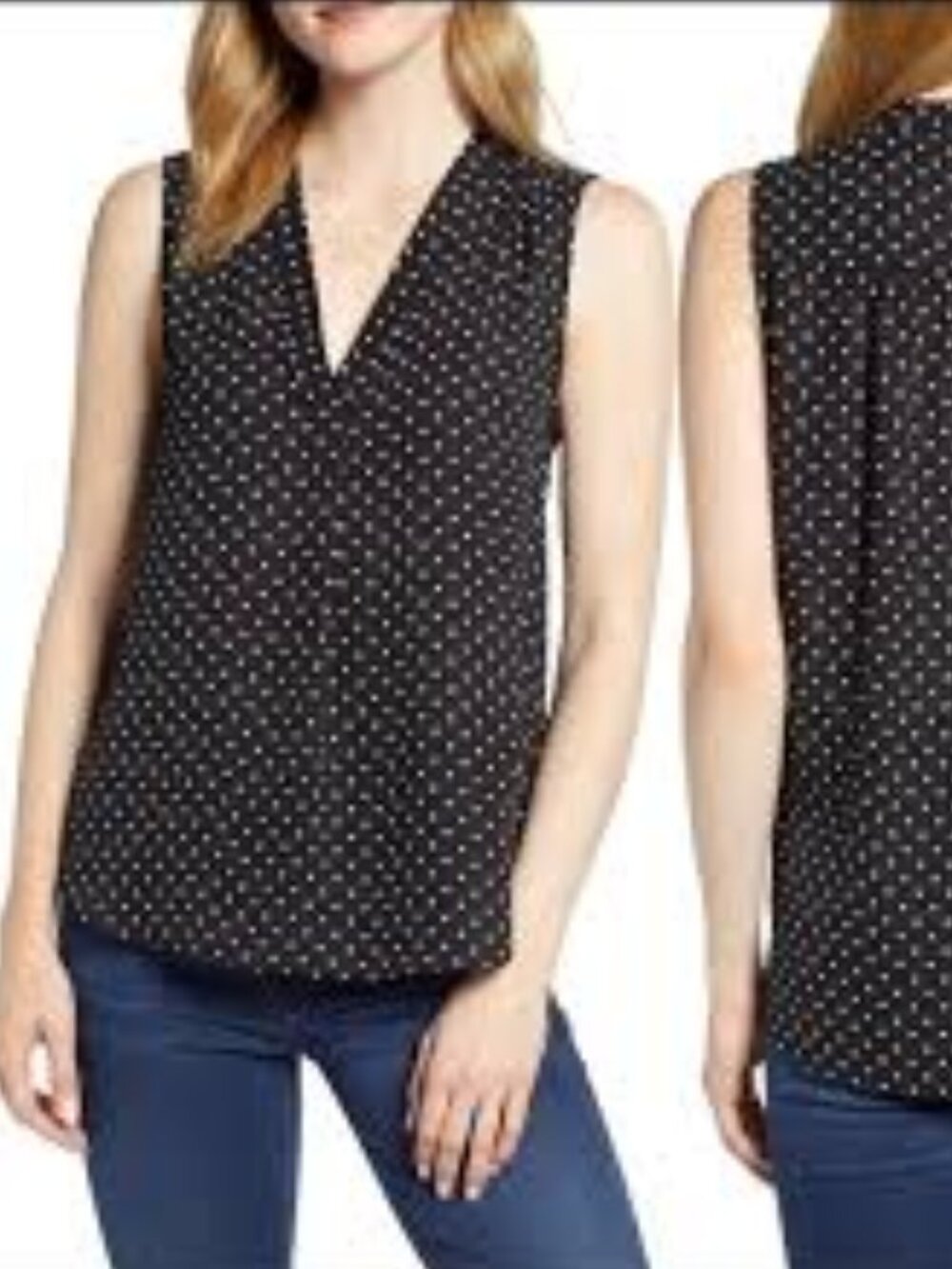 Vince Camuto Black & White Polka Dot Sleeveless Blouse